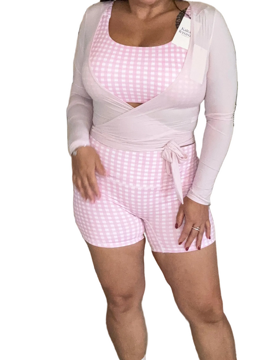 Charlotte Gingham Short Set/ Baby Pink